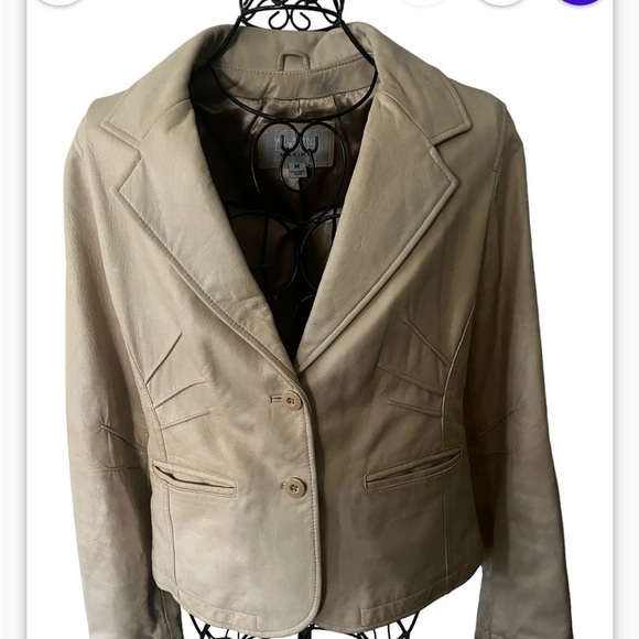 Y2K Vintage Beige Genuine Wilson Leather Maxima Blazer Sz M Button - Picture 3 of 11